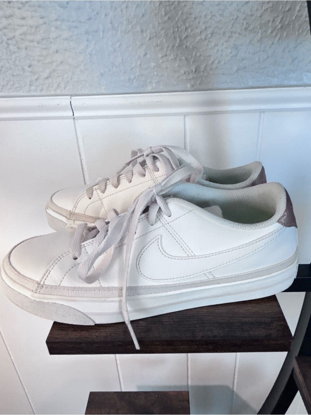 Nike Court Legacy White Leather Low-Top Sneakers with Subtle Taupe Accent